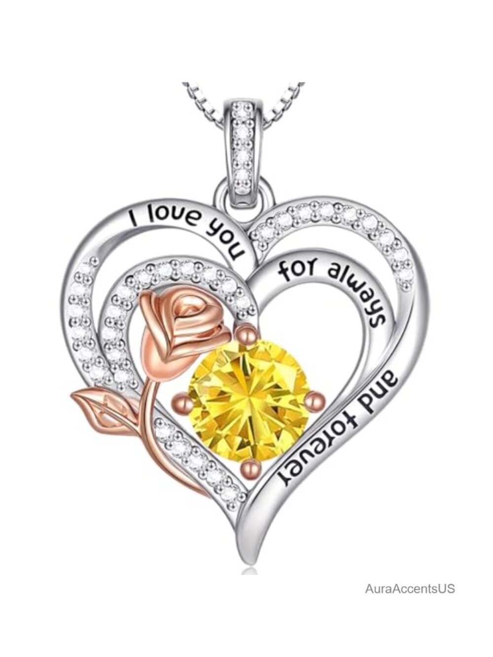 Sterling Silver Birthstone Heart Necklace Rose Pendant Women